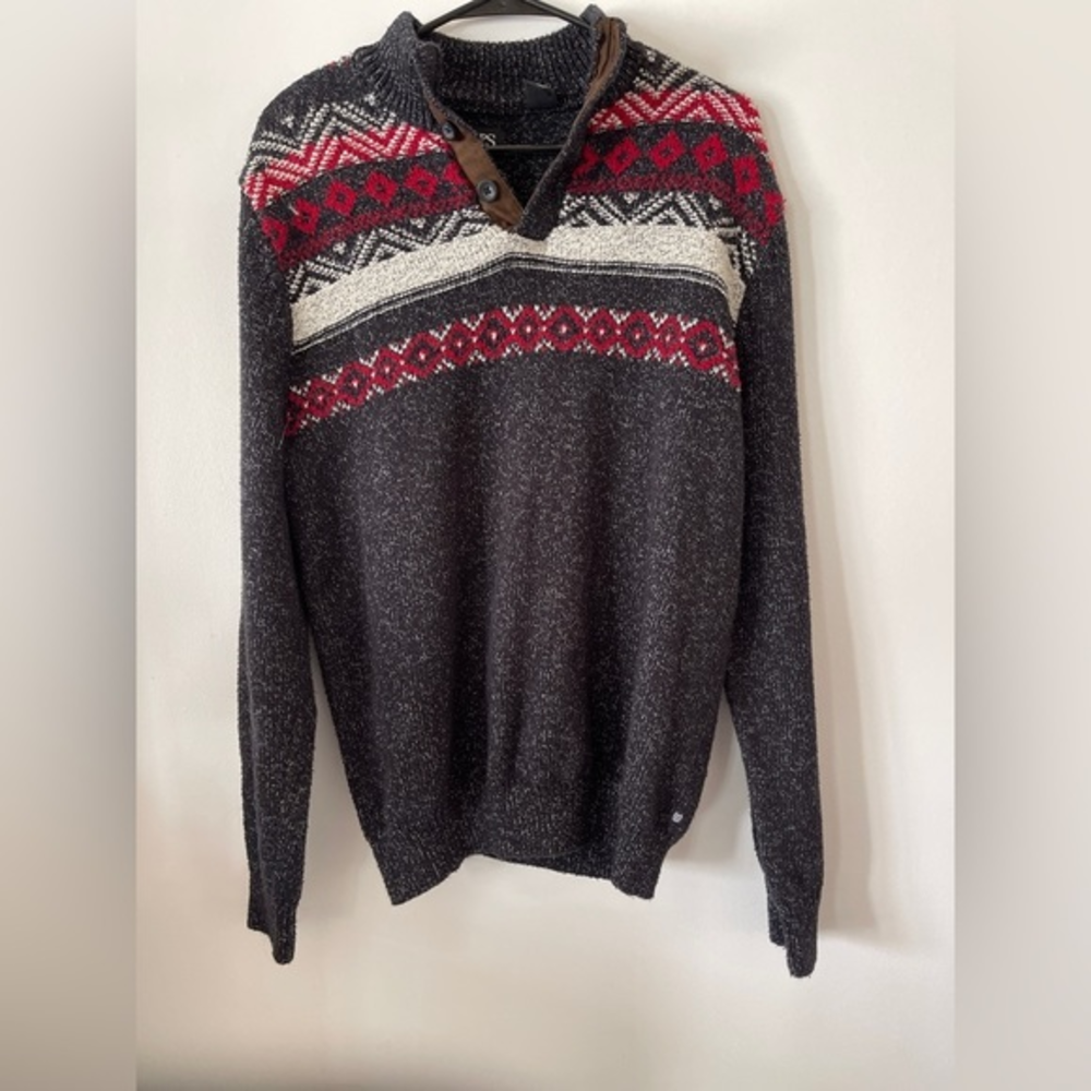 CHAPS by‎ RALPH LAUREN MENS CHARCOAL 1/4 BUTTON PULLOVER SWEATER SIZE L